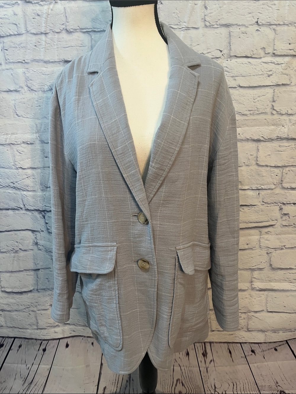Madewell Relaxed Larsen Blazer Windowpane Cotton/Linen Slouchy Oversized Blue